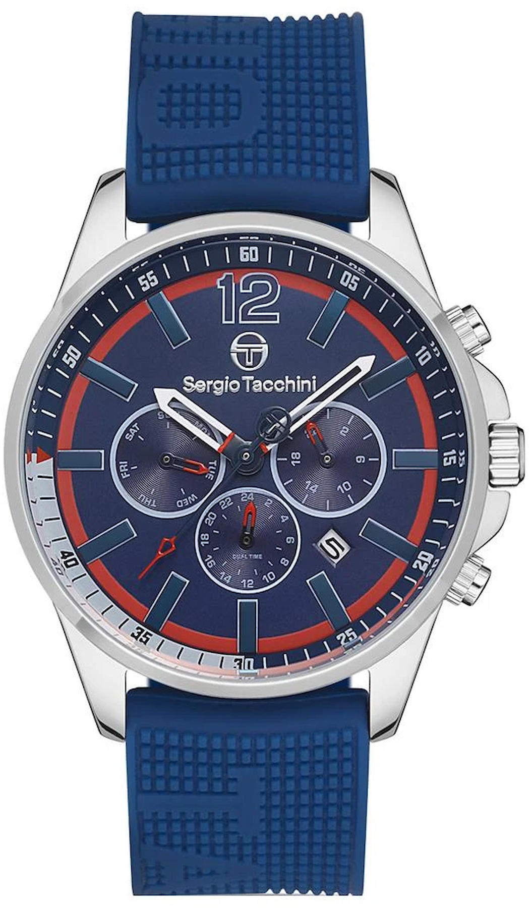 Sergio Tacchini ST.1.10210.3 Takvimli 43 mm Lacivert Silikon Kordon Analog Kol Saati