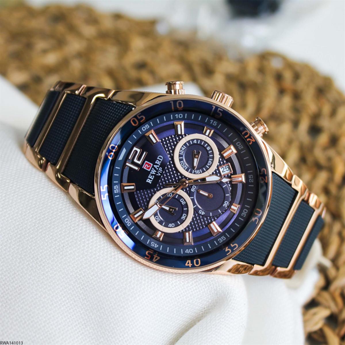 Reward RWA141013 Takvimli 45 mm Lacivert-Rose Gold Metal Kordon Analog Erkek Kol Saati