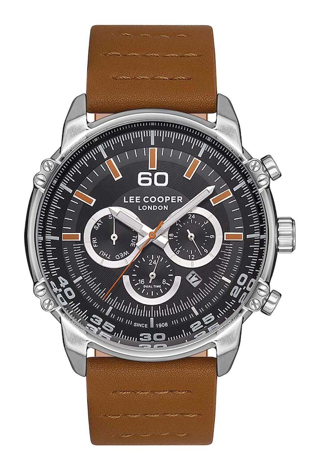 Lee Cooper LC06506.355-NL Takvimli Kahverengi Deri Kordon Analog Erkek Kol Saati