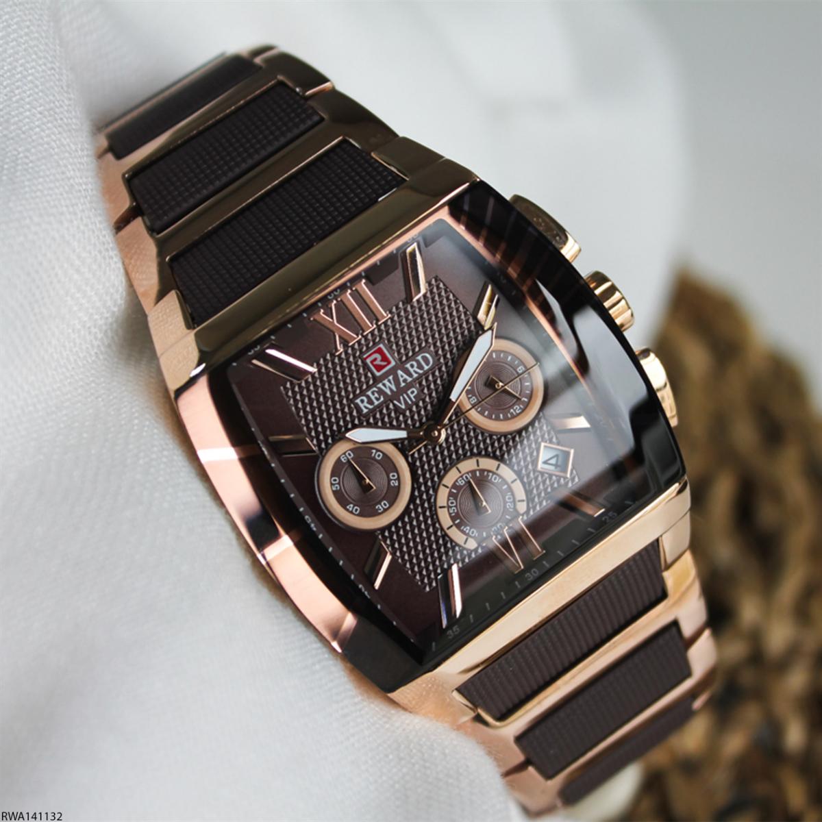 Reward RWA141132 Takvimli 45 mm Kahverengi-Rose Gold Metal Kordon Analog Erkek Kol Saati