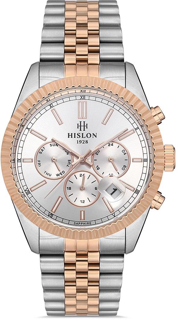 Hislon DT117T-02SR Pusulalı Takvimli 42 mm Gri-Rose Gold Çelik Kordon Analog Kol Saati