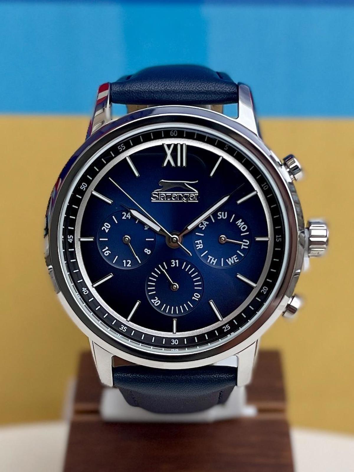 Slazenger SL.09.2045.2.04 Takvimli 46 mm Lacivert Deri Kordon Analog Erkek Kol Saati