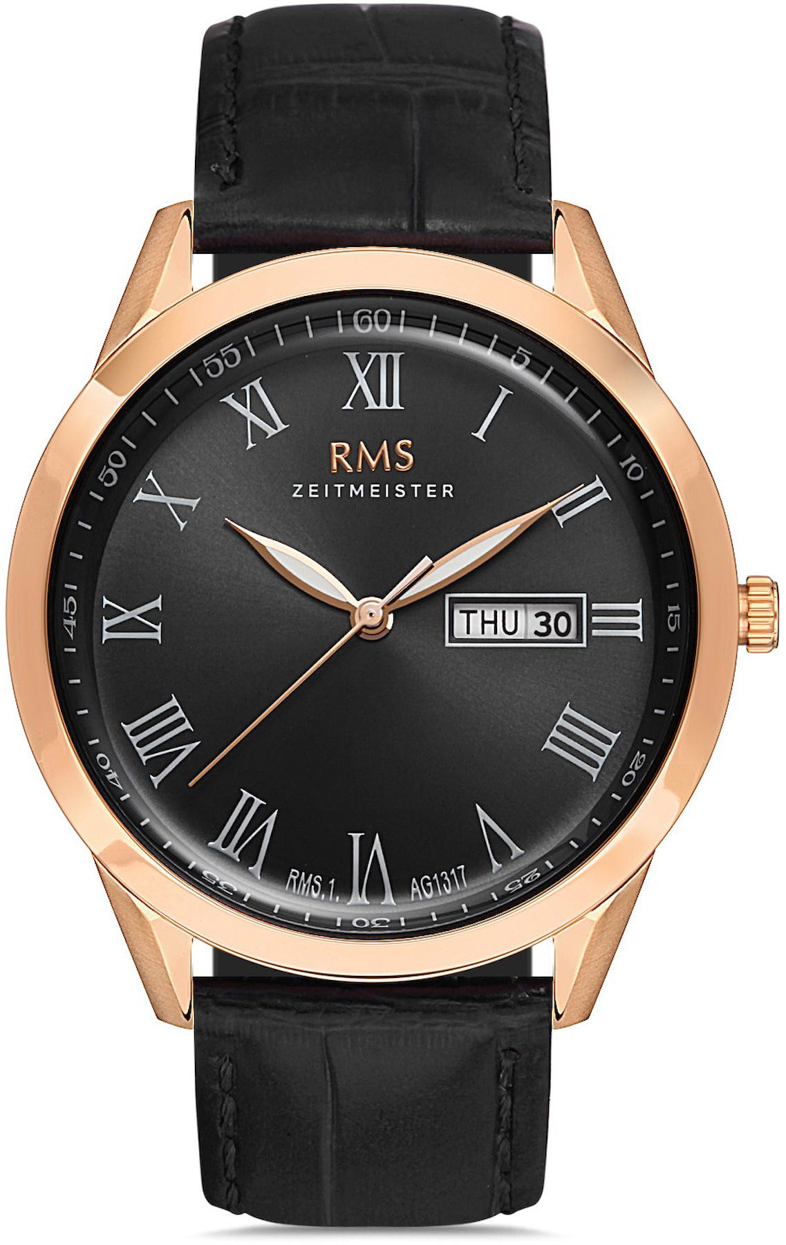 Romanson RMS.1.AG1317.06 Takvimli 42 mm Siyah Deri Kordon Analog Kol Saati