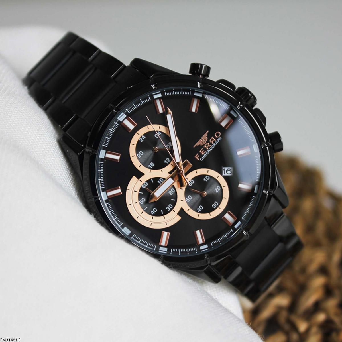 Ferro FM31461G Takvimli 45 mm Siyah Çelik Kordon Analog Erkek Kol Saati
