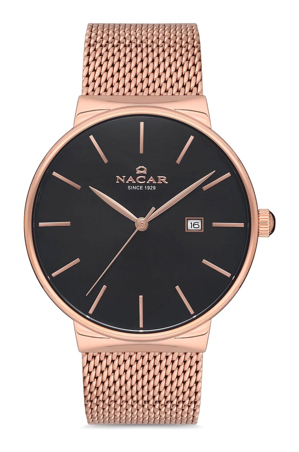 Nacar 34290431RBRM Takvimli 44 mm Rose Gold Çelik Kordon Analog Kol Saati