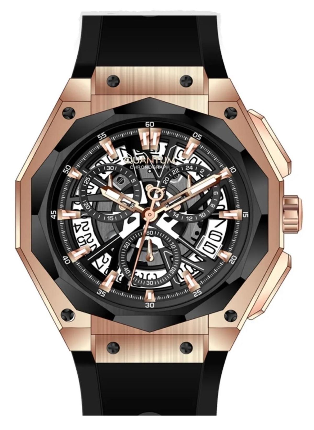 Quantum HNG1097.851 46-50 mm Siyah Silikon Kordon Analog Erkek Kol Saati