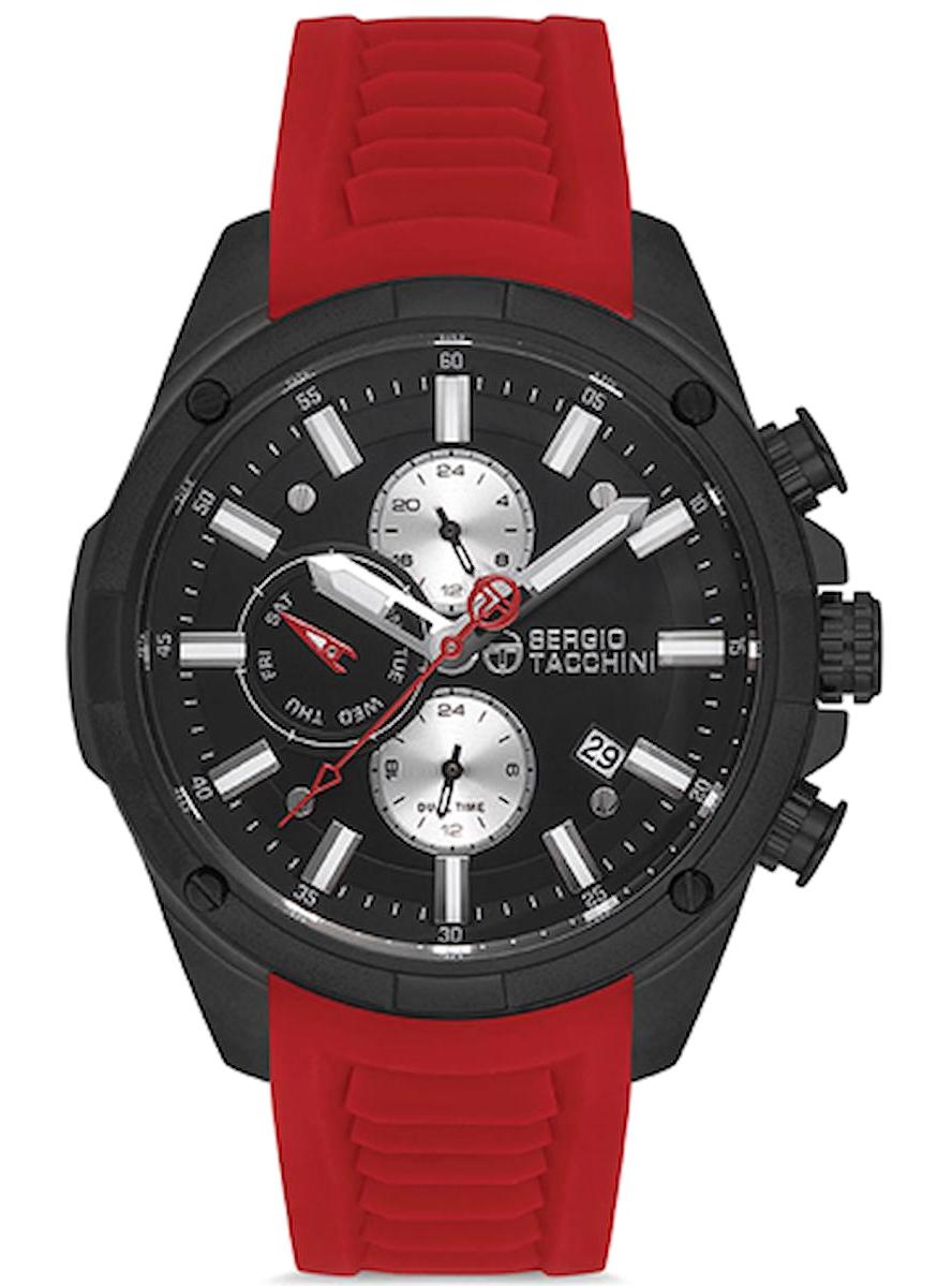 Sergio Tacchini ST.1.10125.4 Takvimli 45 mm Kırmızı Silikon Kordon Analog Erkek Kol Saati