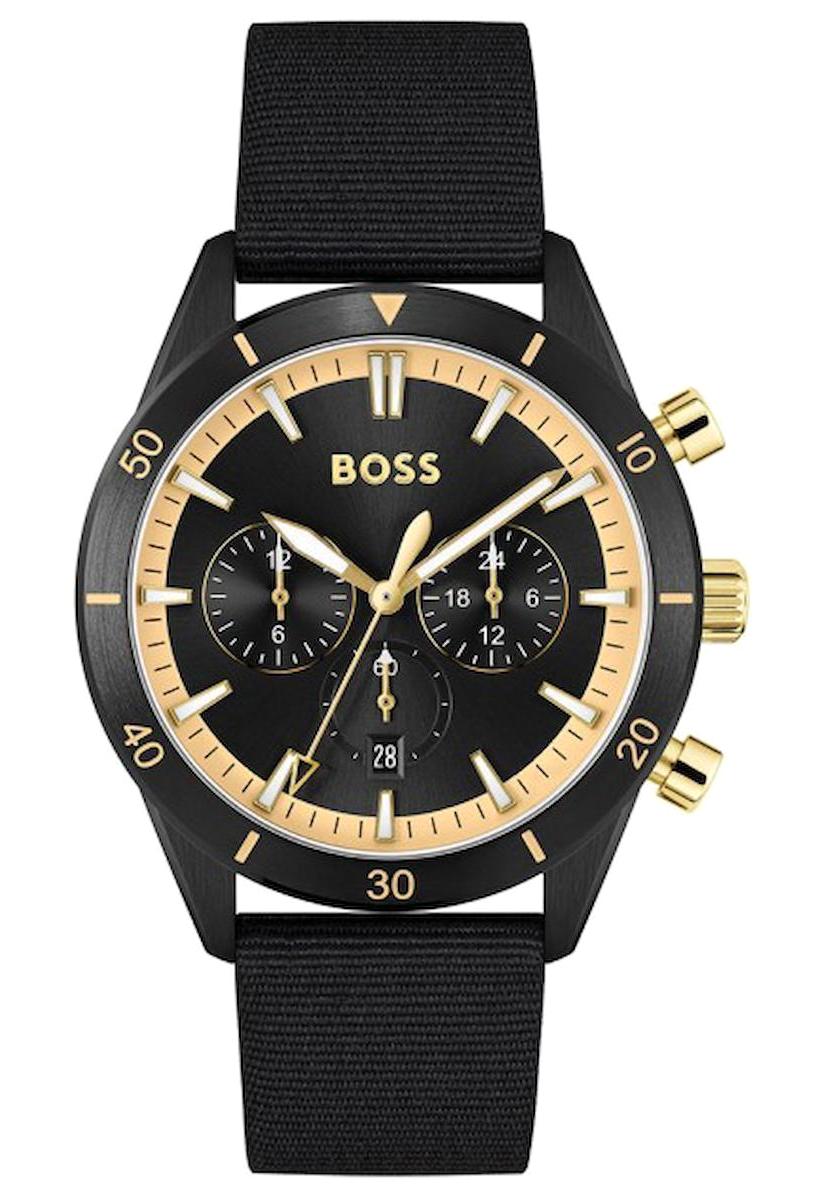 Hugo Boss HB1513935 Pusulalı Takvimli 44 mm Siyah Kanvas Kordon Analog Erkek Kol Saati