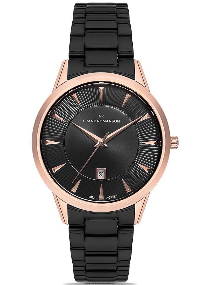 Romanson GR.1.AG1286.07 Takvimli 44 mm Siyah Çelik Kordon Analog Erkek Kol Saati
