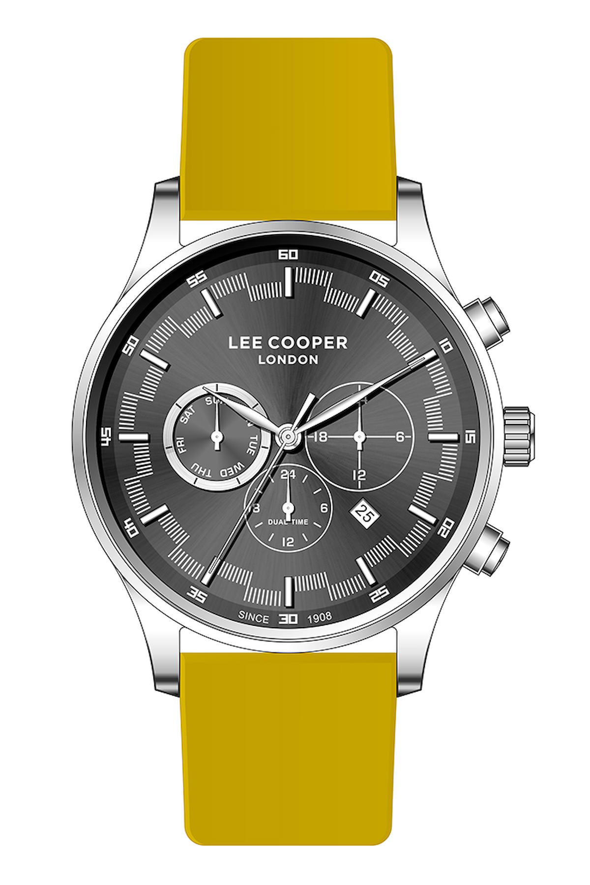 Lee Cooper LC07520.367-NM Takvimli 43 mm Sarı Plastik Kordon Analog Kol Saati