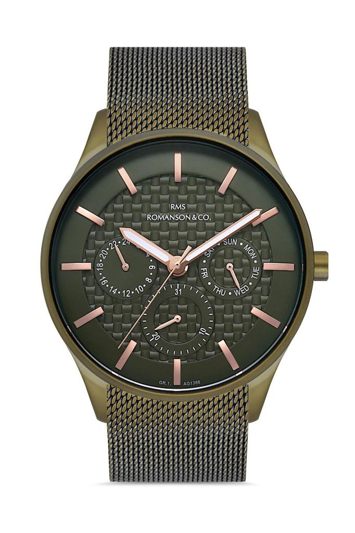 Romanson GR.1.AG1366.08 Takvimli 44 mm Yeşil Çelik Kordon Analog Erkek Kol Saati