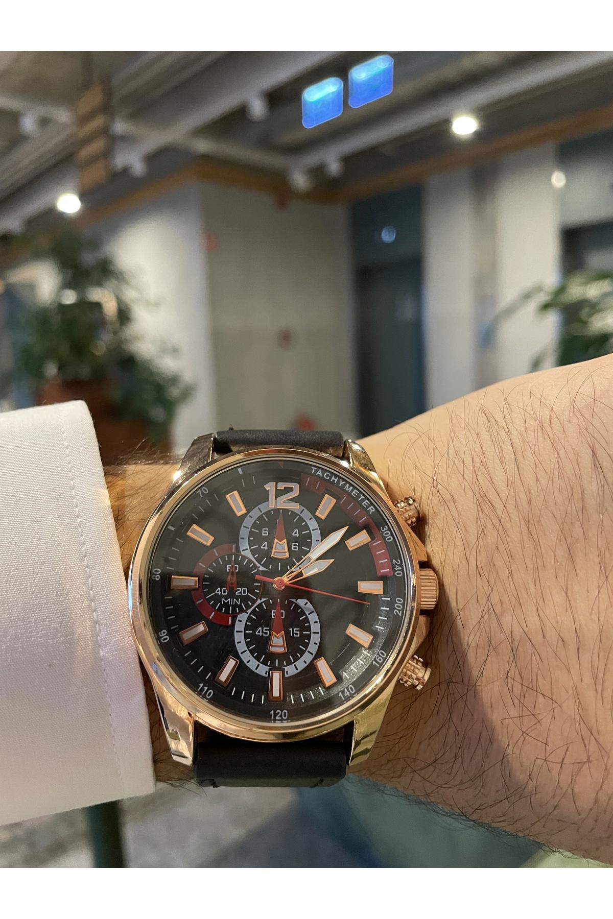 Padam Paris PDMS284 Takvimli 35 mm Siyah Deri Kordon Analog Erkek Kol Saati