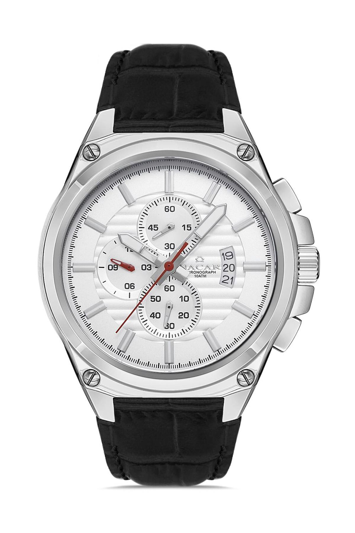 Nacar 29292525ASL1 Takvimli 44 mm Siyah Çelik Kordon Analog Kol Saati
