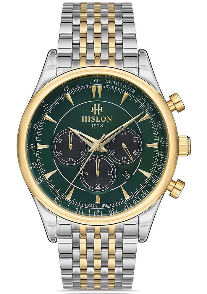 Hislon MS101T-15SG Pusulalı Takvimli 44 mm Altın-Çelik Kordon Analog Erkek Kol Saati