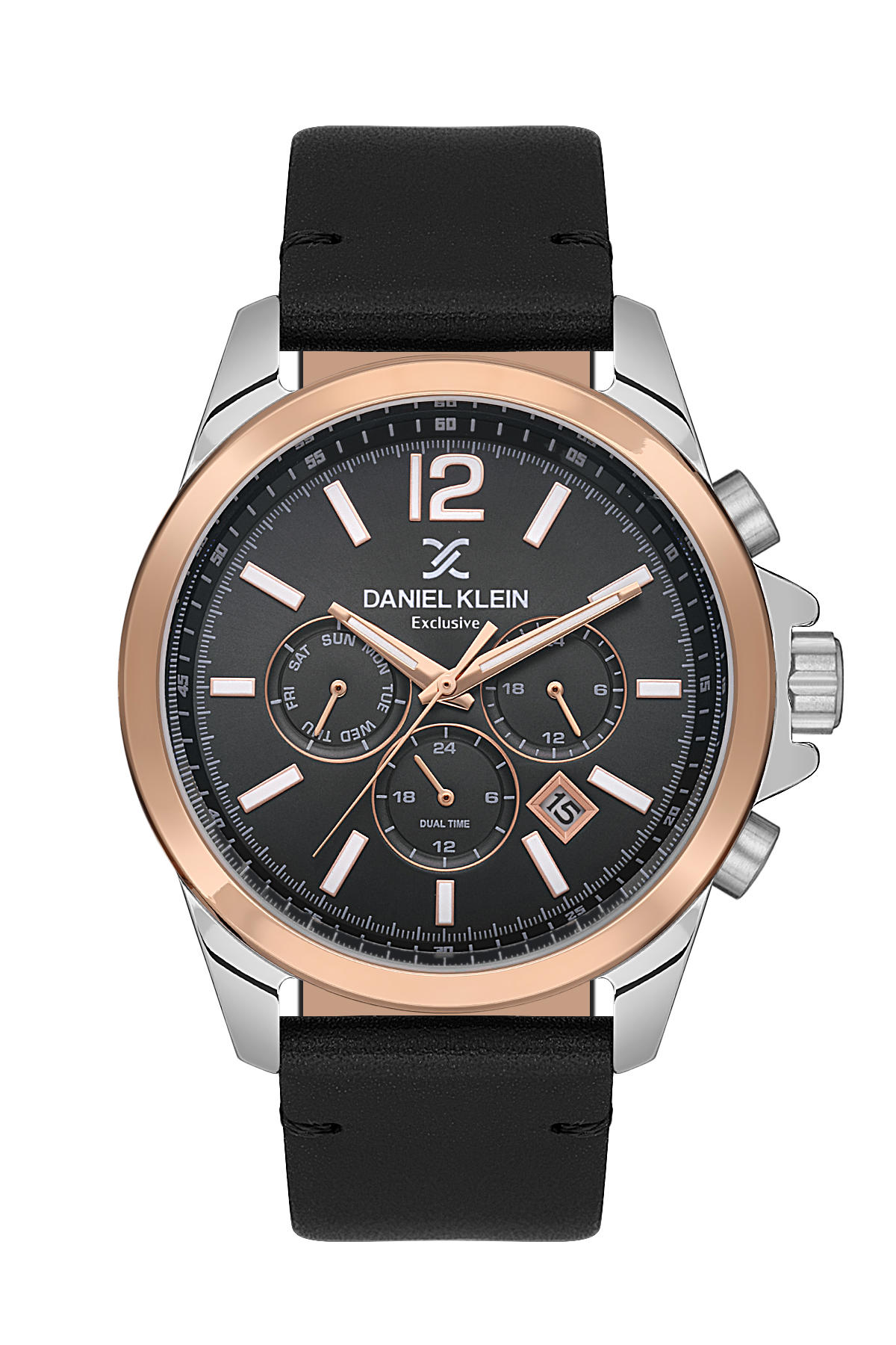 Daniel Klein DKE.1.10559.4 Takvimli 44 mm Siyah Deri Kordon Analog Kol Saati