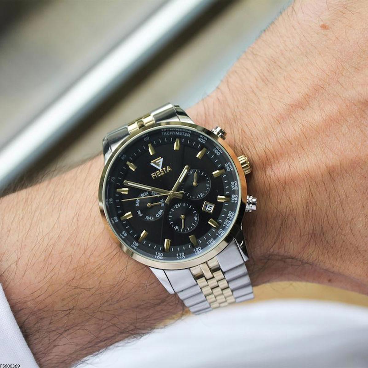 Fiesta FS600369 Takvimli 45 mm Altın-Çelik Kordon Analog Erkek Kol Saati