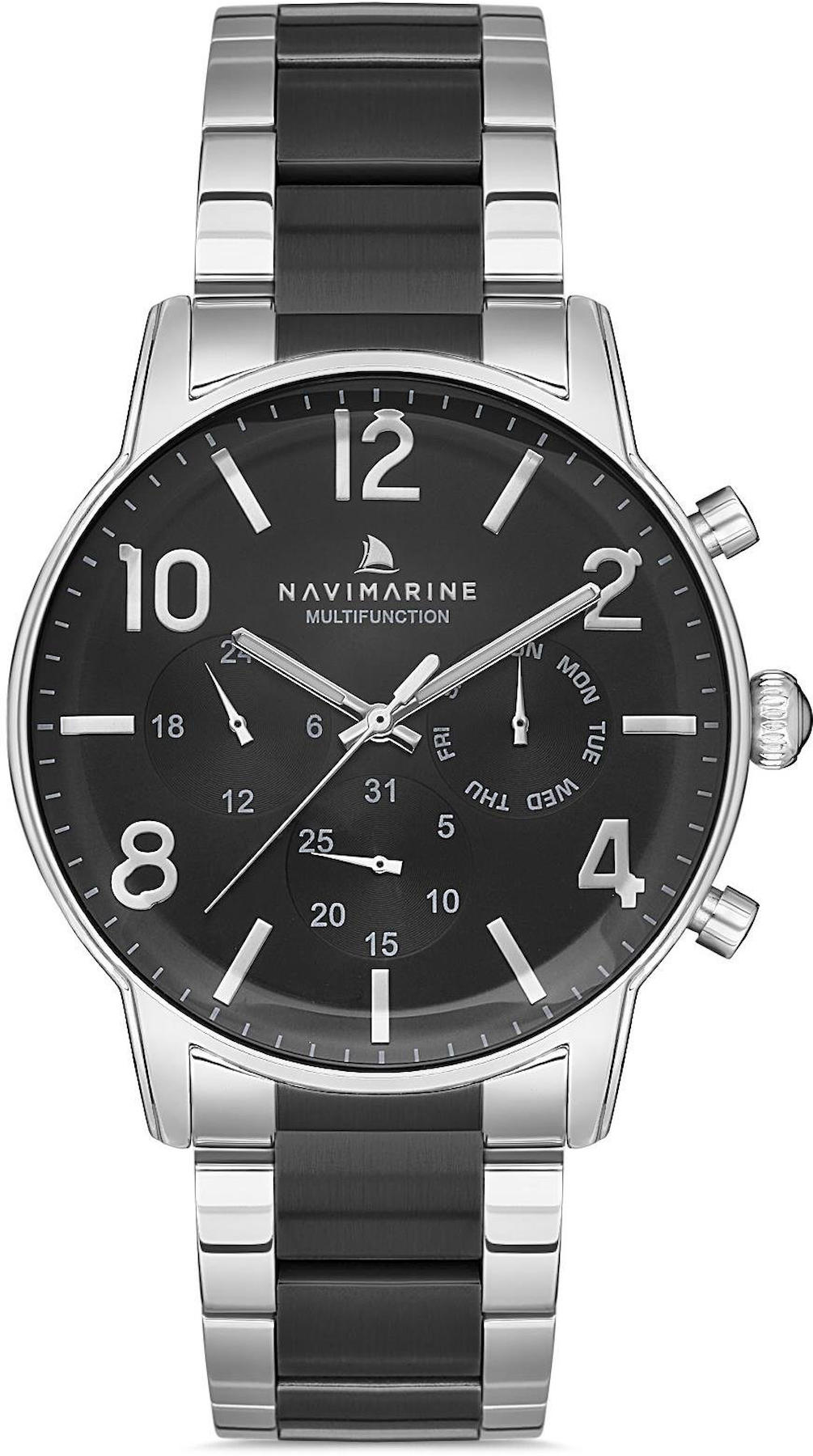 Navimarine NM140-04 Takvimli 44 mm Gri-Siyah Çelik Kordon Analog Kol Saati