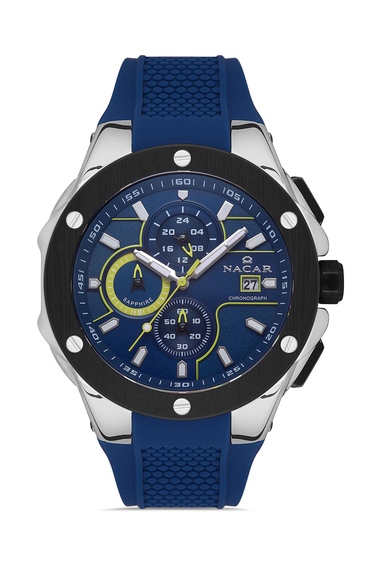 Nacar 3429B554ALS3 Takvimli 44 mm Lacivert Çelik Kordon Analog Kol Saati