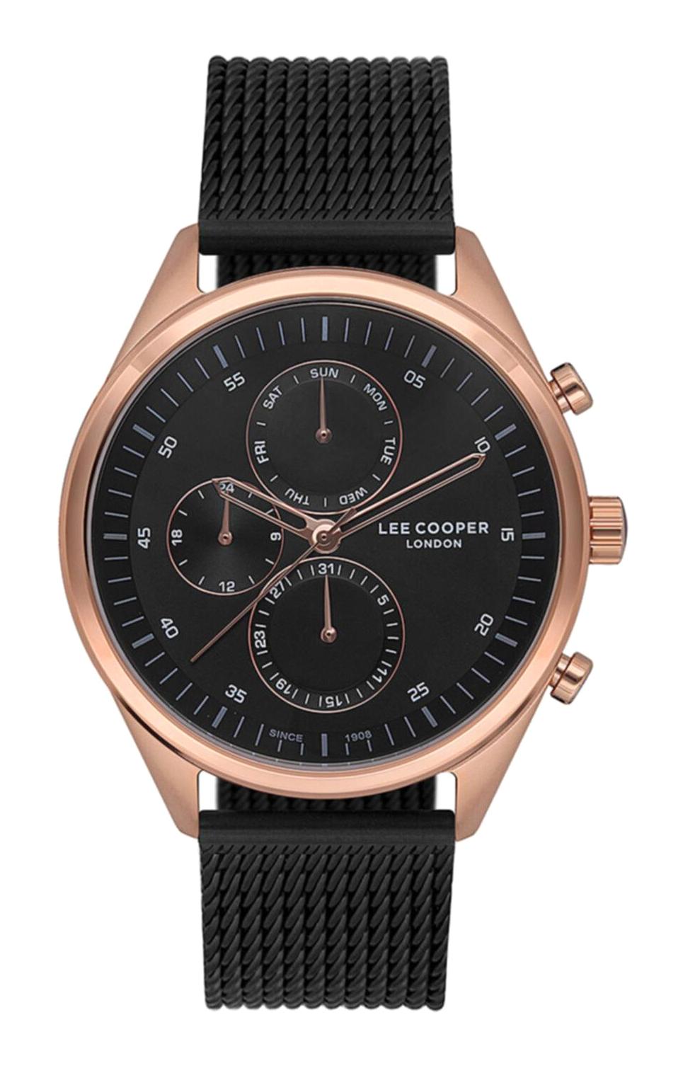 Lee Cooper LC07208.450 Takvimli 45 mm Siyah Çelik Kordon Analog Erkek Kol Saati