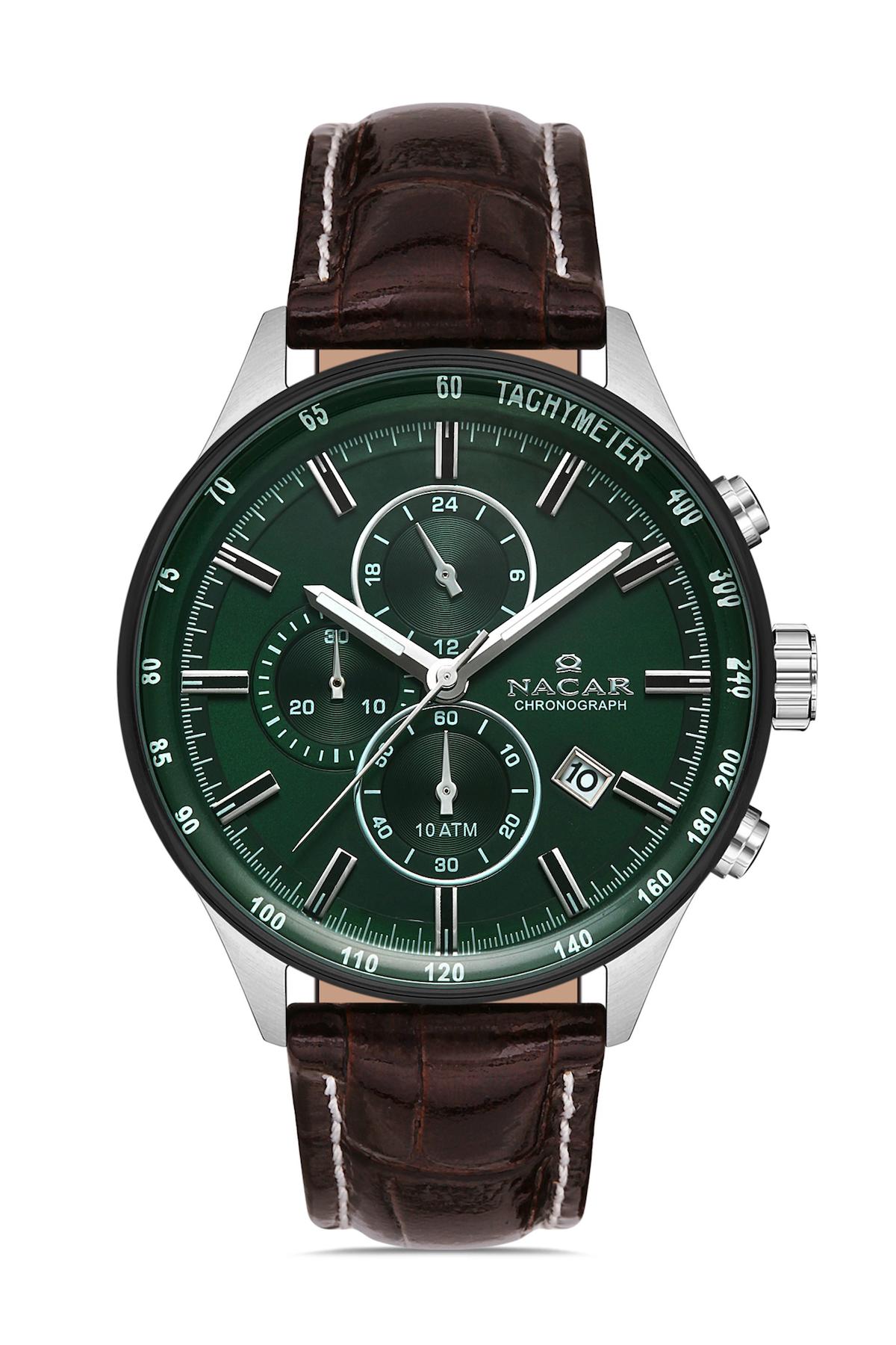 Nacar 38296033ANL2 Takvimli 44 mm Kahverengi Çelik Kordon Analog Kol Saati