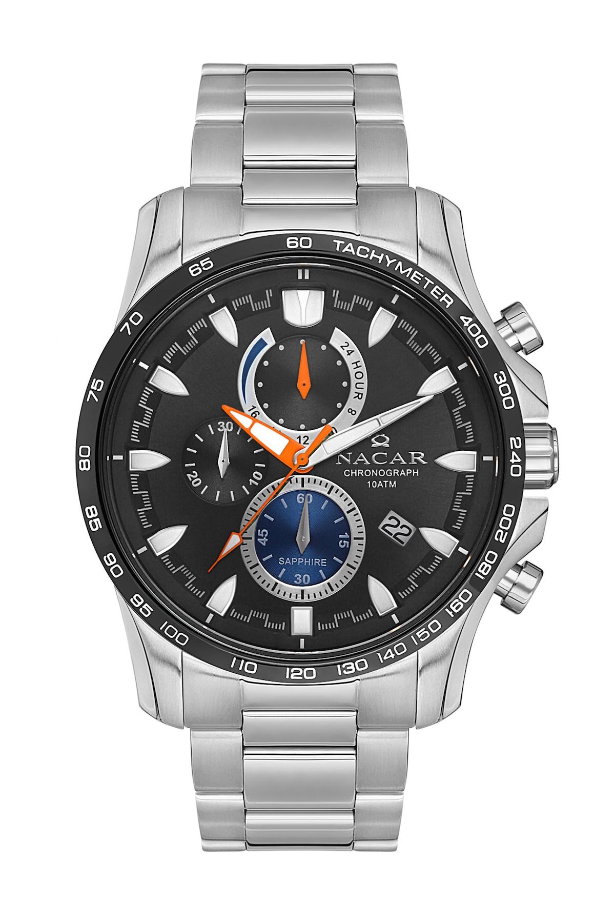 Nacar 34290023ABM Takvimli 44 mm Çelik Kordon Analog Kol Saati