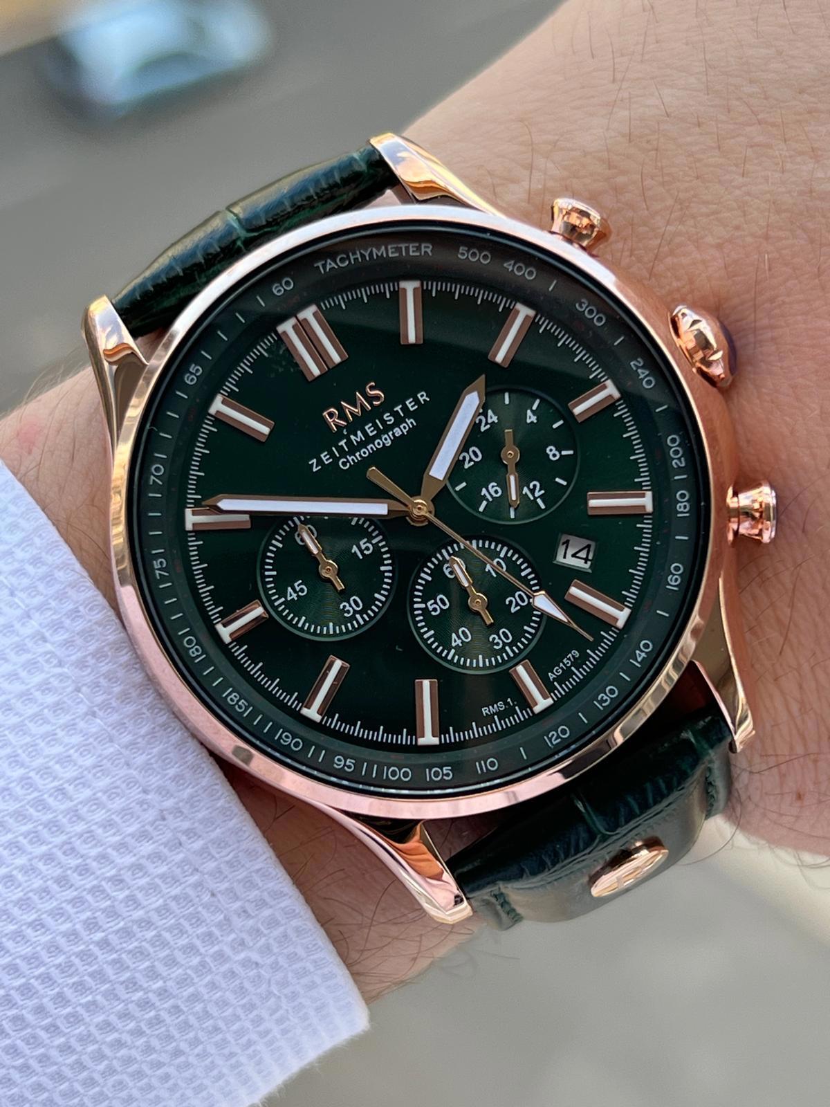 Romanson AG1578.09 Takvimli 50 mm Yeşil Deri Kordon Analog Erkek Kol Saati