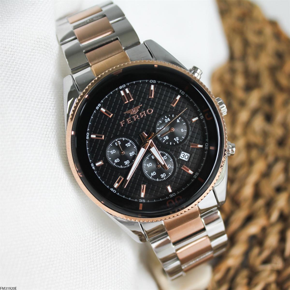 Ferro FM31920E Takvimli 44 mm Gri-Rose Gold Metal Kordon Analog Erkek Kol Saati
