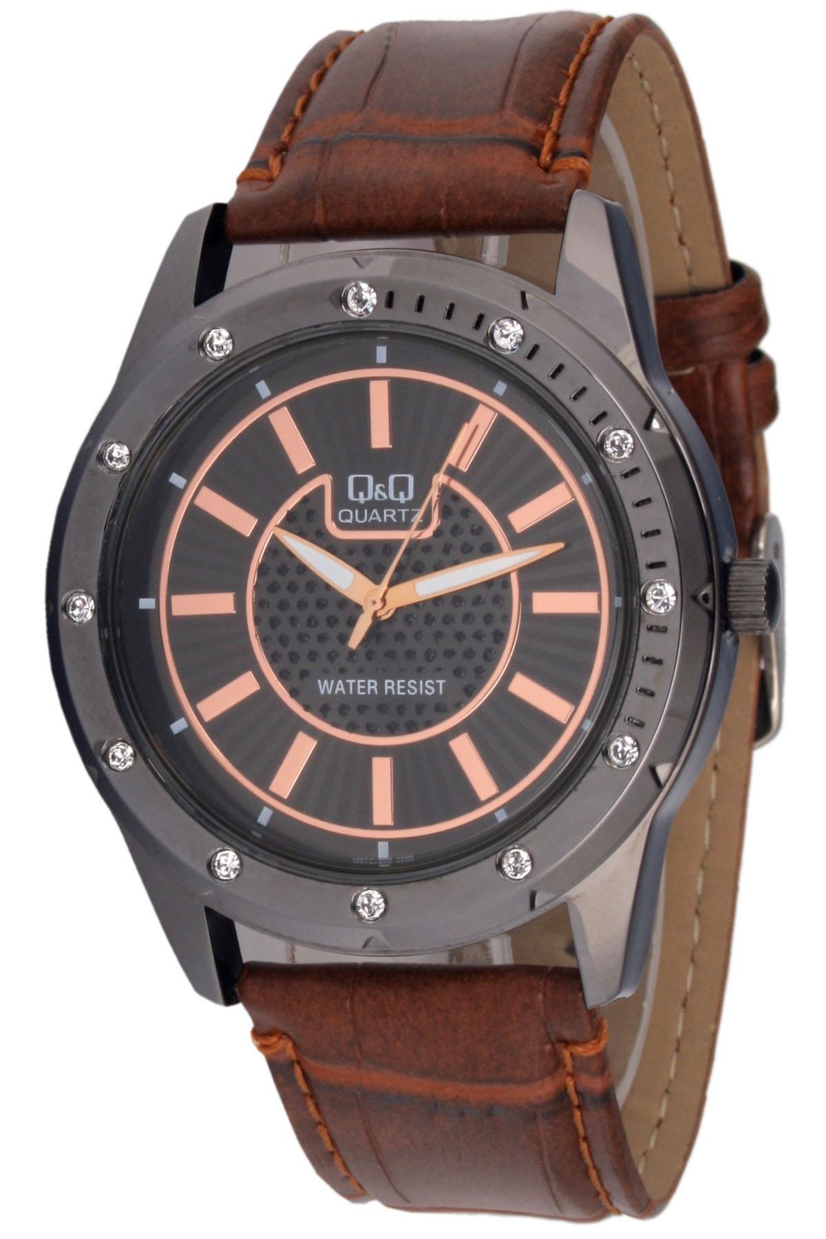 Q&Q 3A361 42 mm Kahverengi Deri Kordon Analog Erkek Kol Saati