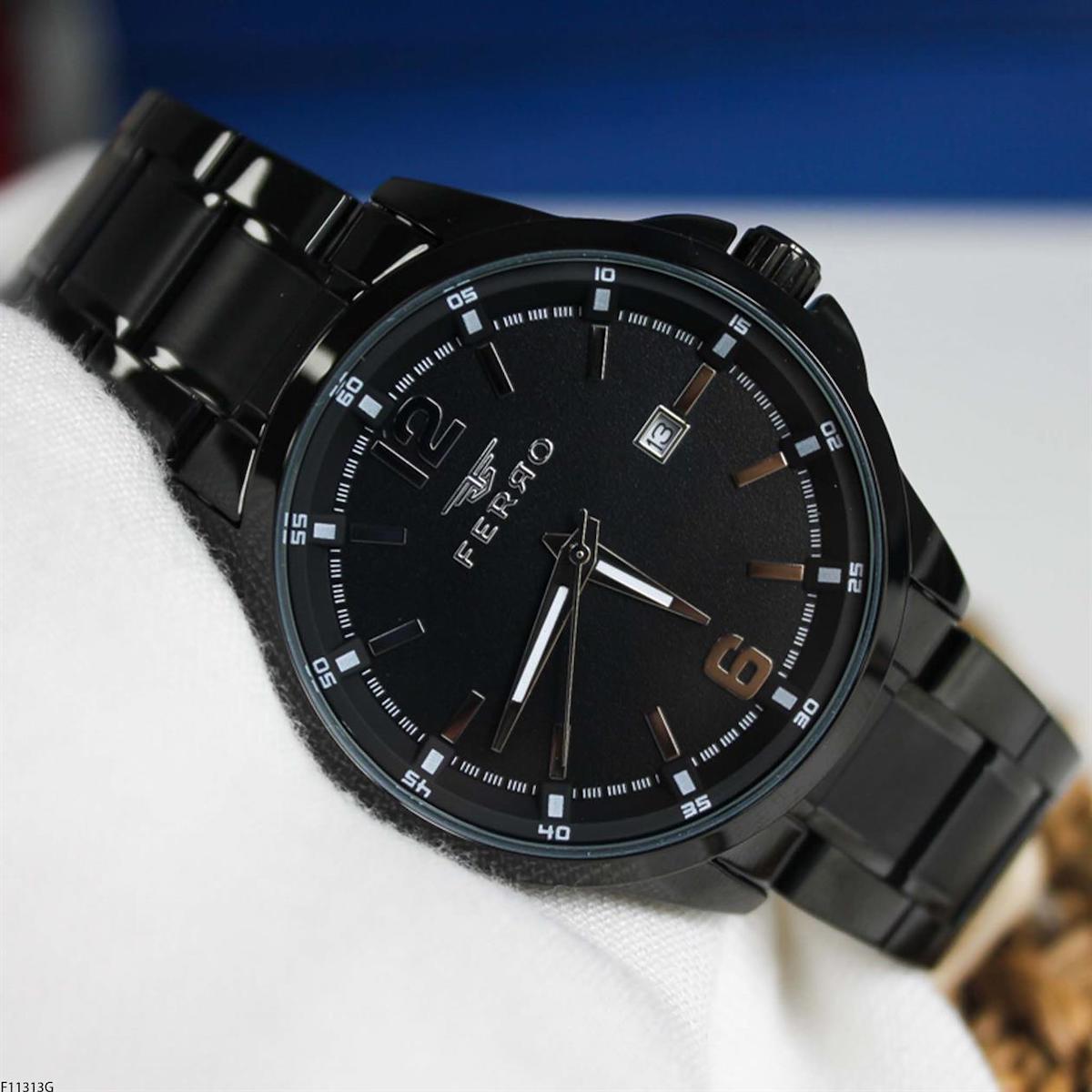 Ferro F11313G Takvimli 43 mm Siyah Çelik Kordon Analog Erkek Kol Saati