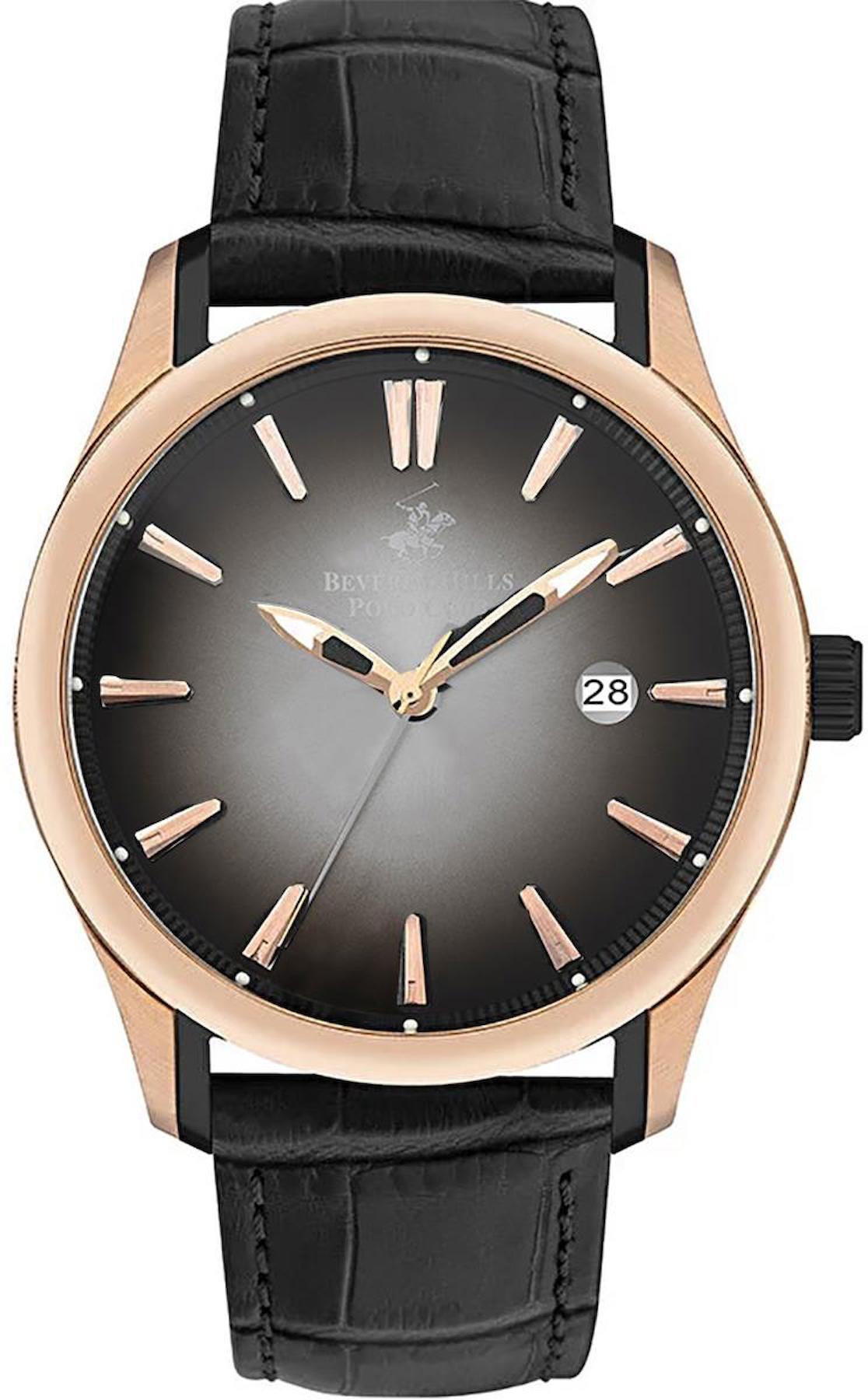 Beverly Hills Polo Club BP3410X851 Takvimli 45 mm Siyah Deri Kordon Analog Erkek Kol Saati
