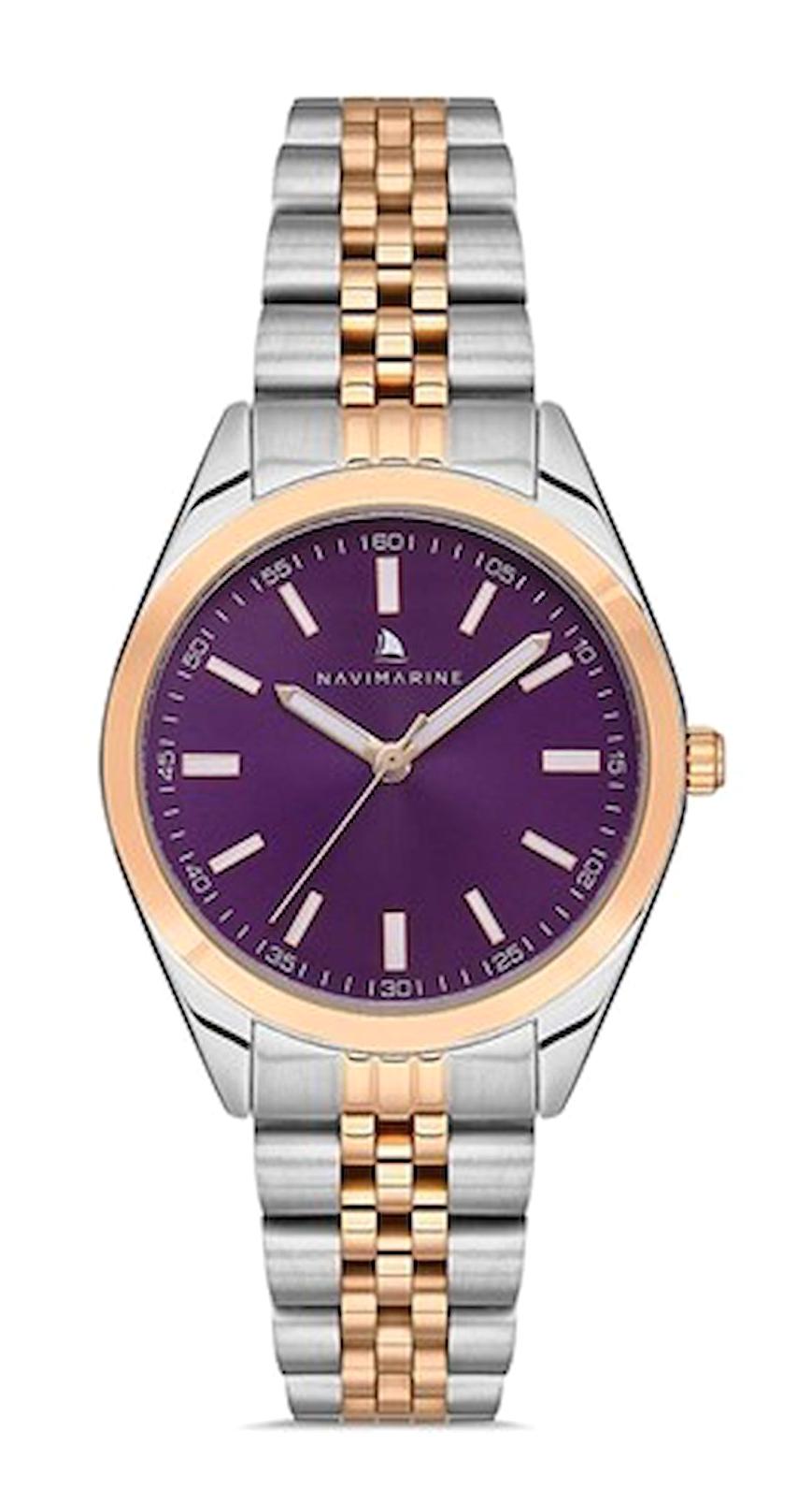 Navimarine NVM60-E7 Takvimli 34 mm Gri-Rose Gold Çelik Kordon Analog Kol Saati