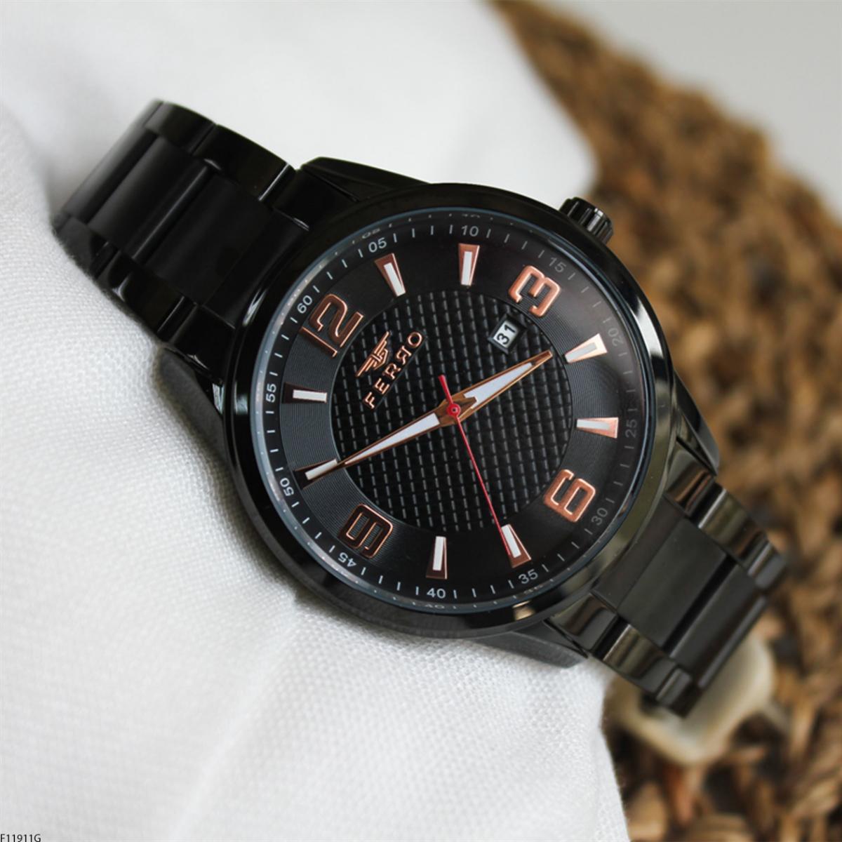 Ferro F11911G Takvimli 44 mm Siyah Metal Kordon Analog Erkek Kol Saati