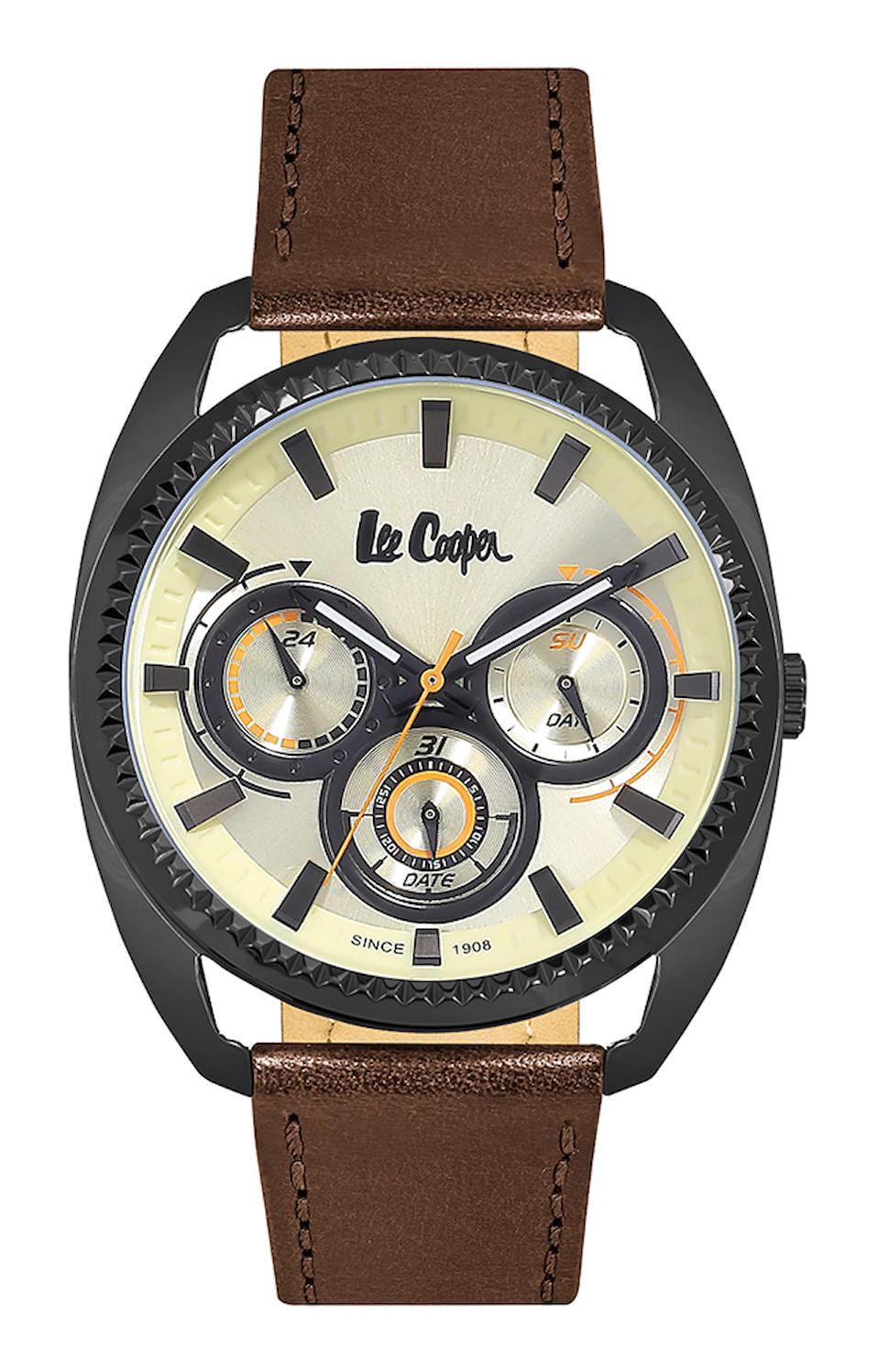 Lee Cooper LC06664.672 Takvimli Kahverengi Deri Kordon Analog Erkek Kol Saati