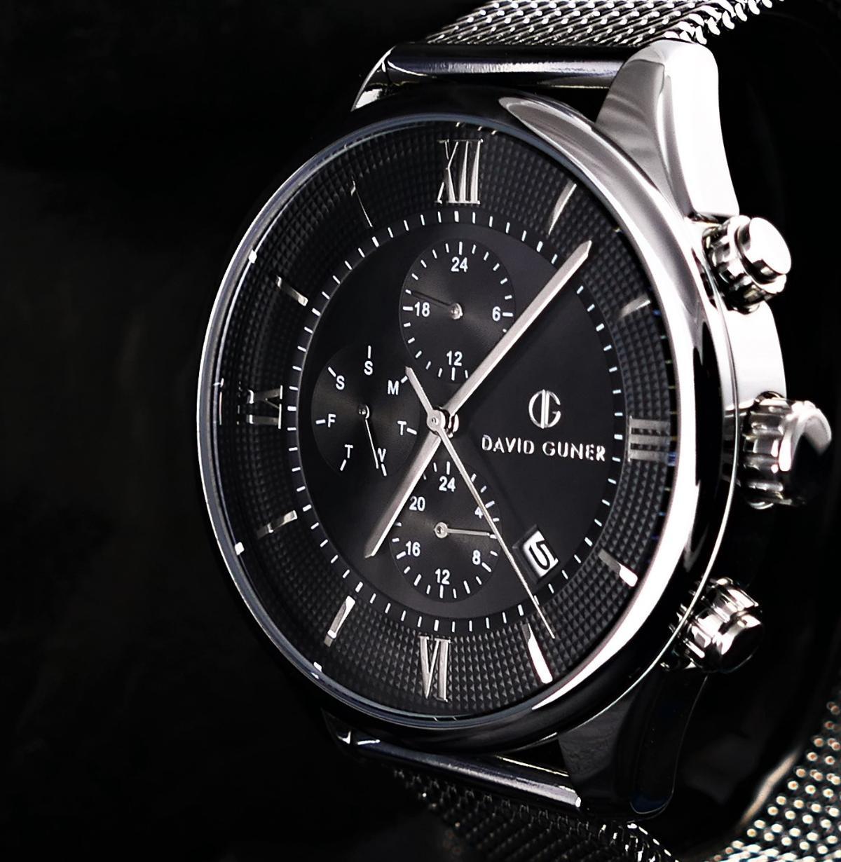 David Guner DG-8177GC-A2 Takvimli 45 mm Çelik Kordon Analog Kol Saati