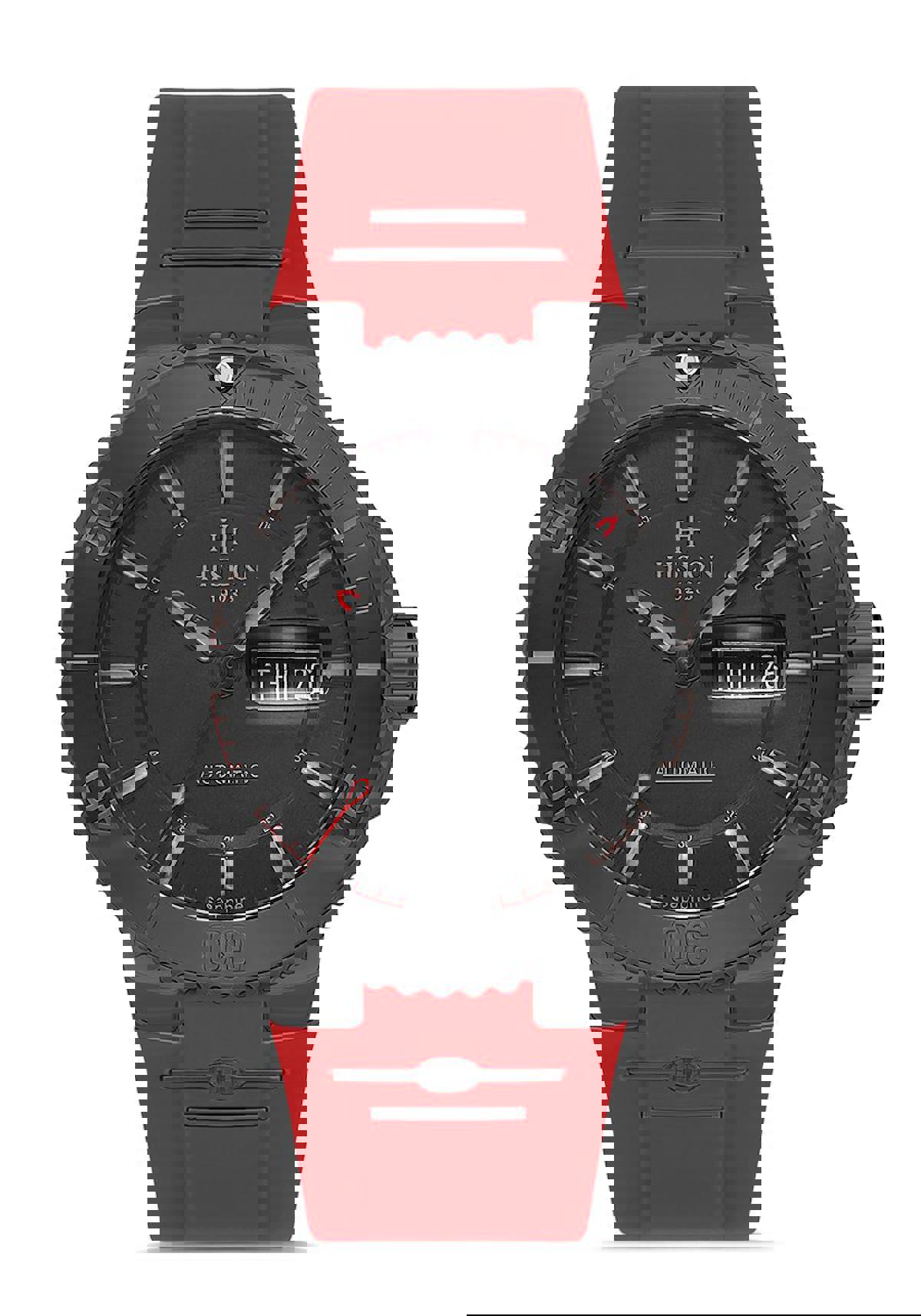 Hislon SD137T-11KN Takvimli 43 mm Kırmızı Silikon Kordon Analog Erkek Kol Saati