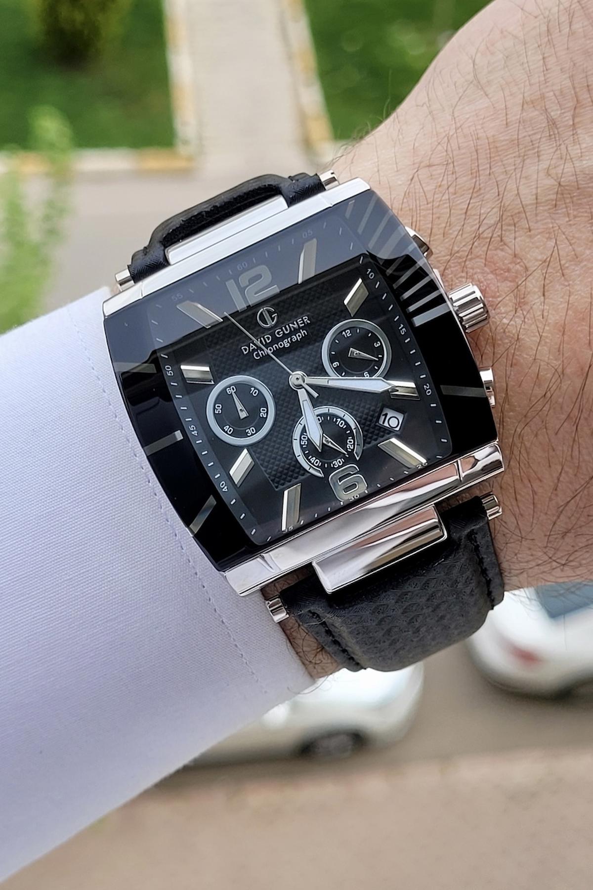 David Guner DGISTE38 Takvimli 42 mm Siyah Deri Kordon Analog Erkek Kol Saati