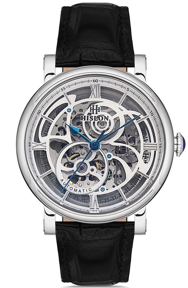 Hislon SD104S-16BS 44 mm Siyah Deri Kordon Analog Kol Saati