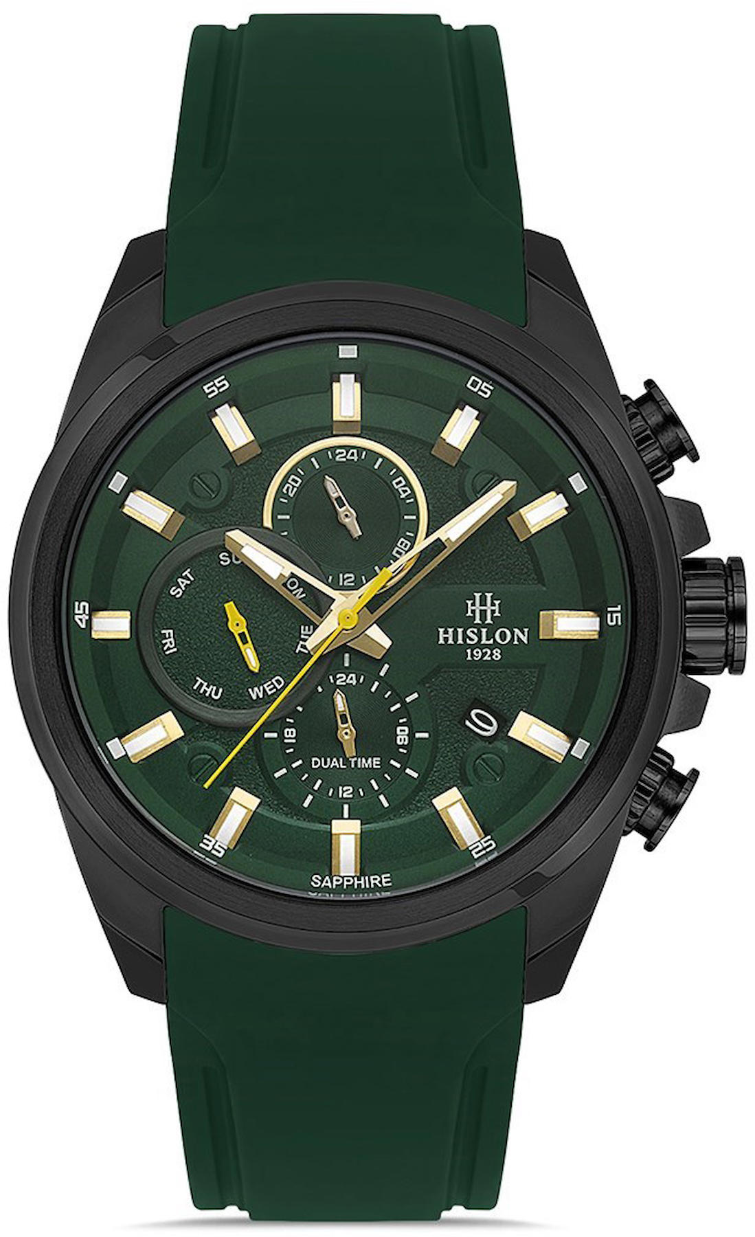 Hislon DT131B-15YB Pusulalı Takvimli 44 mm Yeşil Silikon Kordon Analog Kol Saati