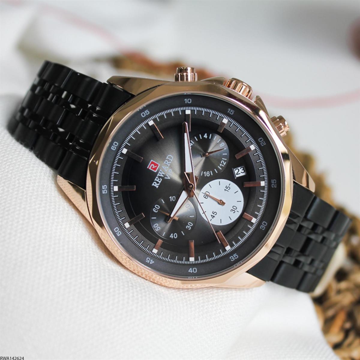 Reward RWA142624 Takvimli 45 mm Siyah Metal Kordon Analog Erkek Kol Saati
