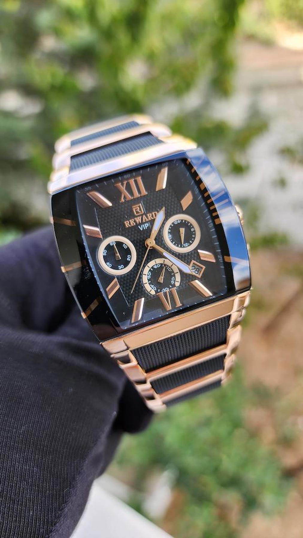 Reward A1411-31 Takvimli 39 mm Rose Gold-Siyah Metal Kordon Analog Erkek Kol Saati