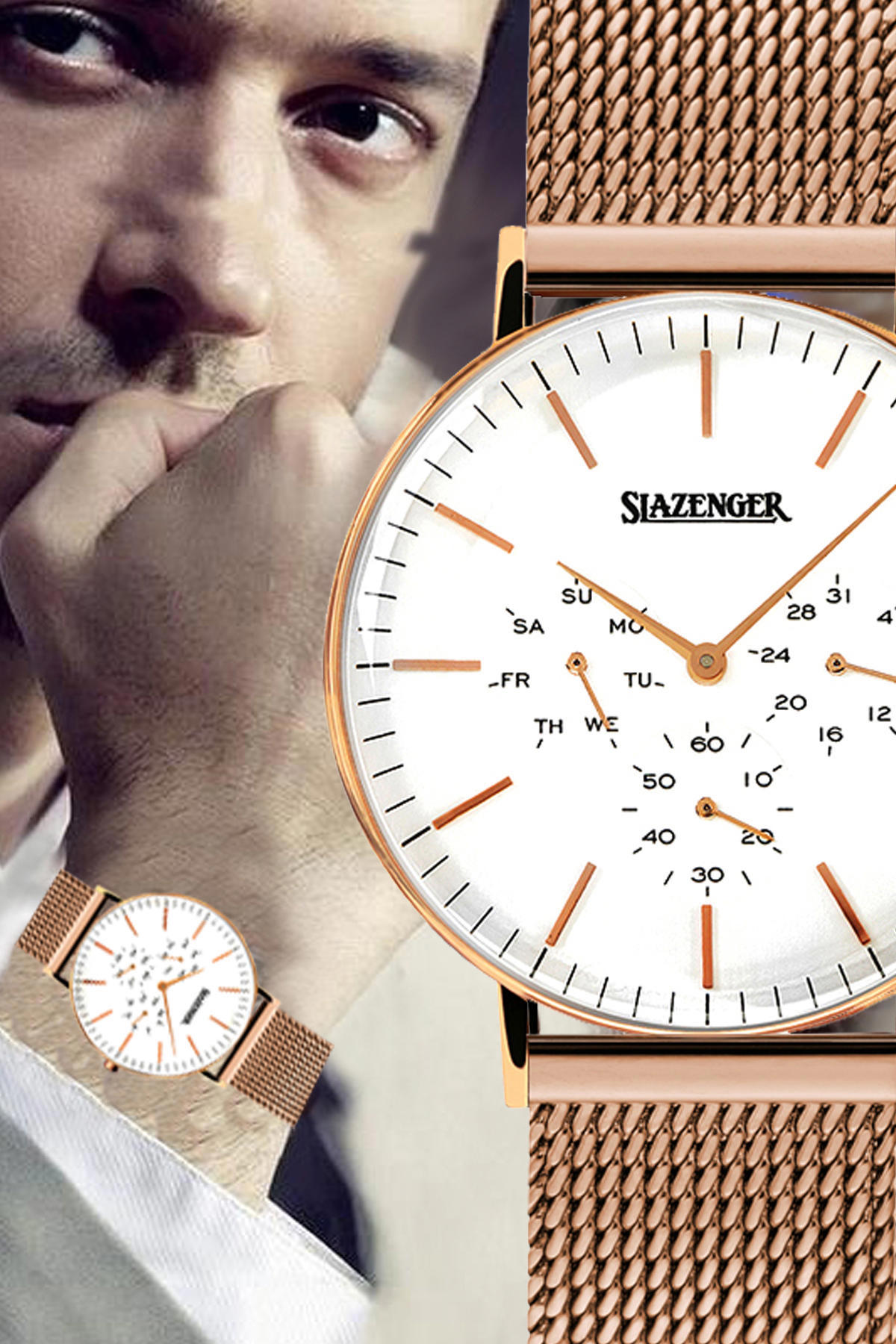 Slazenger SL.1981.03HR Takvimli 40 mm Rose Gold Çelik Kordon Analog Erkek Kol Saati