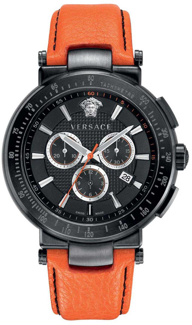 Versace VRSCVFG030013 Takvimli 46 mm Turuncu Deri Kordon Analog Kol Saati
