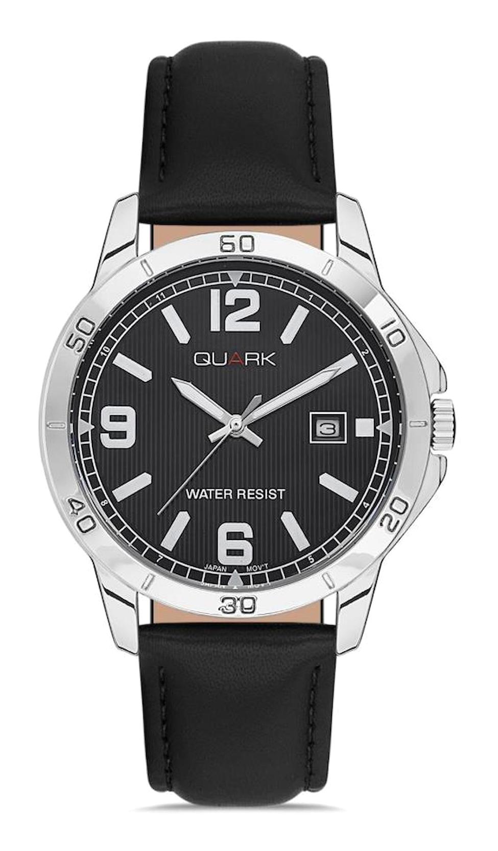 Quark QM-V004L-1B Takvimli 41 mm Siyah Deri Kordon Analog Erkek Kol Saati