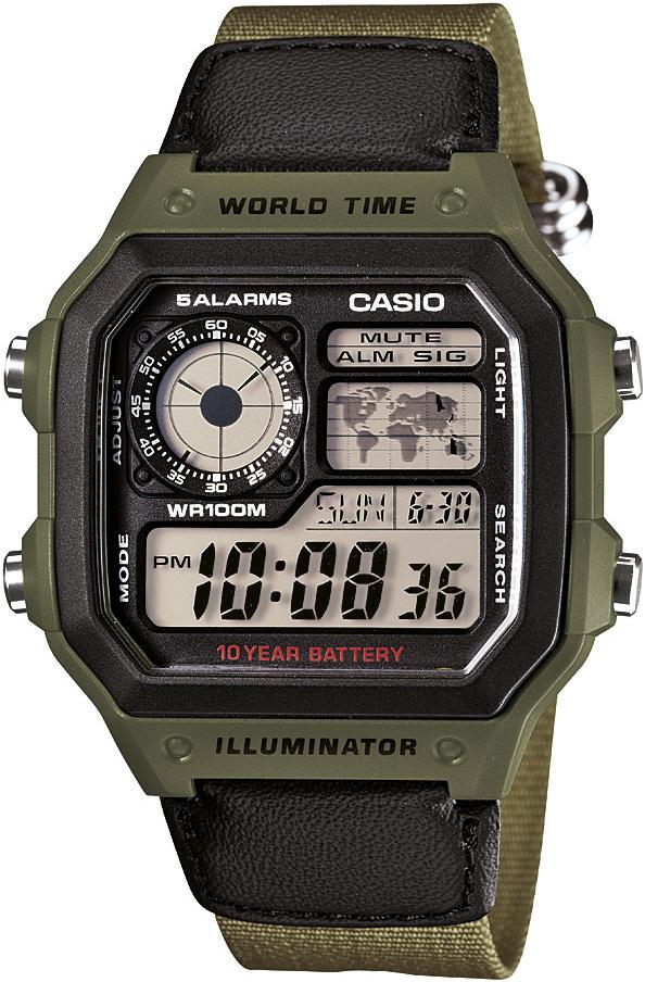 Casio AE-1200WHB-3B Takvimli 42.1 mm Yeşil Kanvas Kordon Analog Kol Saati