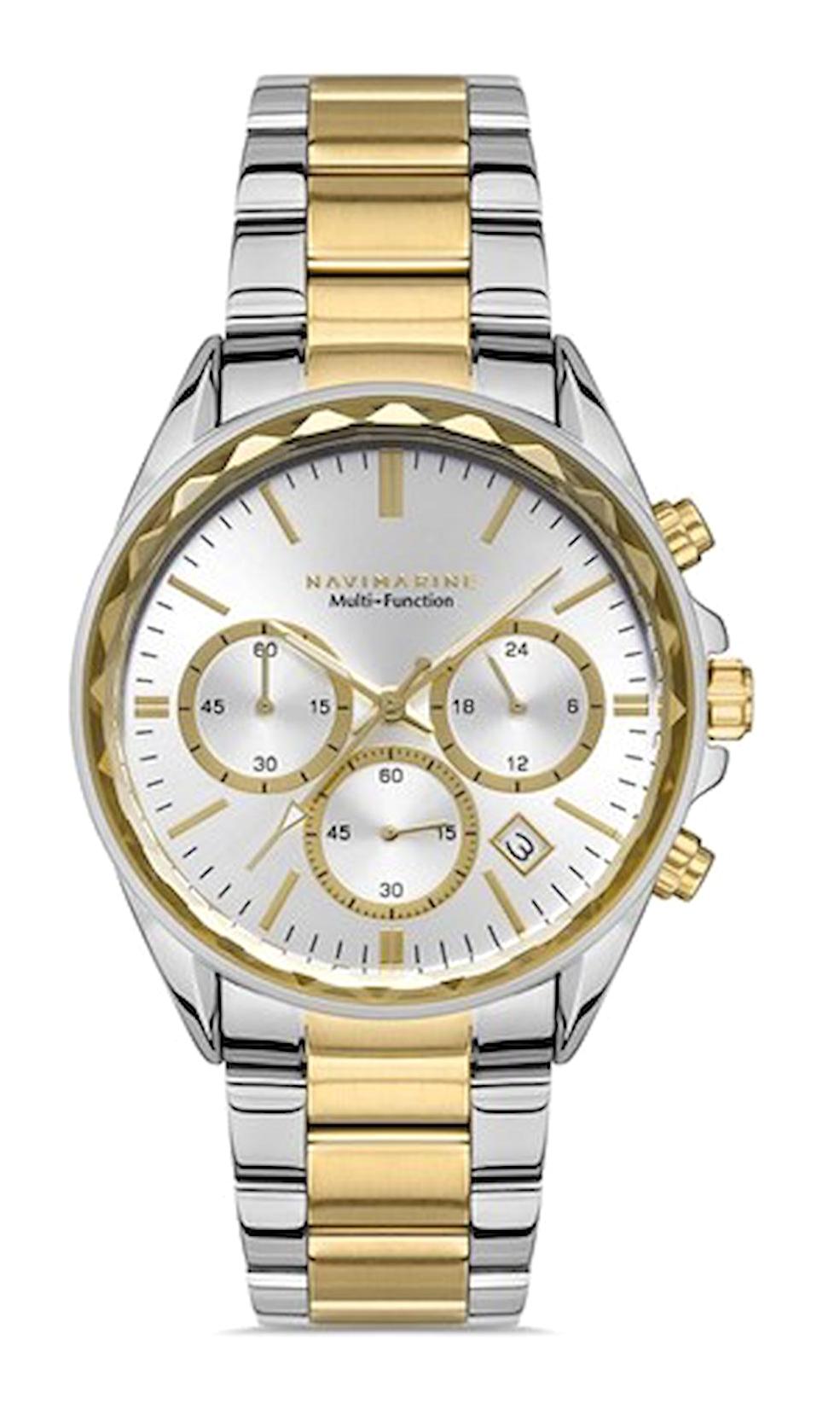 Navimarine NVM16-D1 Takvimli 42 mm Altın-Çelik Kordon Analog Kol Saati