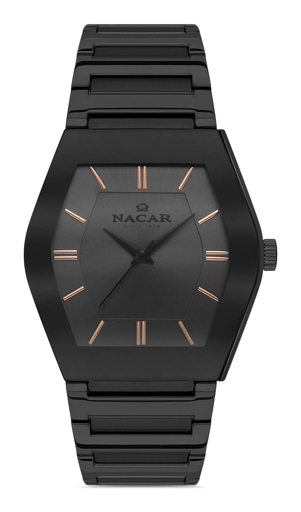 Nacar 36291046BGRM Takvimli 44 mm Siyah Çelik Kordon Analog Kol Saati