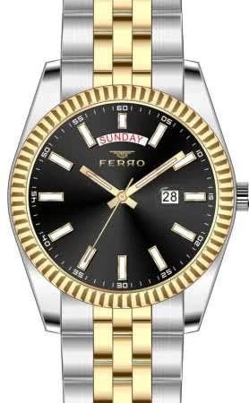 Ferro TH-F11247A-D2 Takvimli 44 mm Altın-Çelik Kordon Analog Erkek Kol Saati