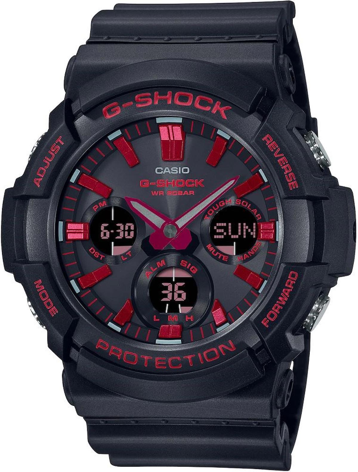 Casio GAS-100BNR-1ADR Takvimli 52.5 mm Siyah Silikon Kordon Analog Erkek Kol Saati