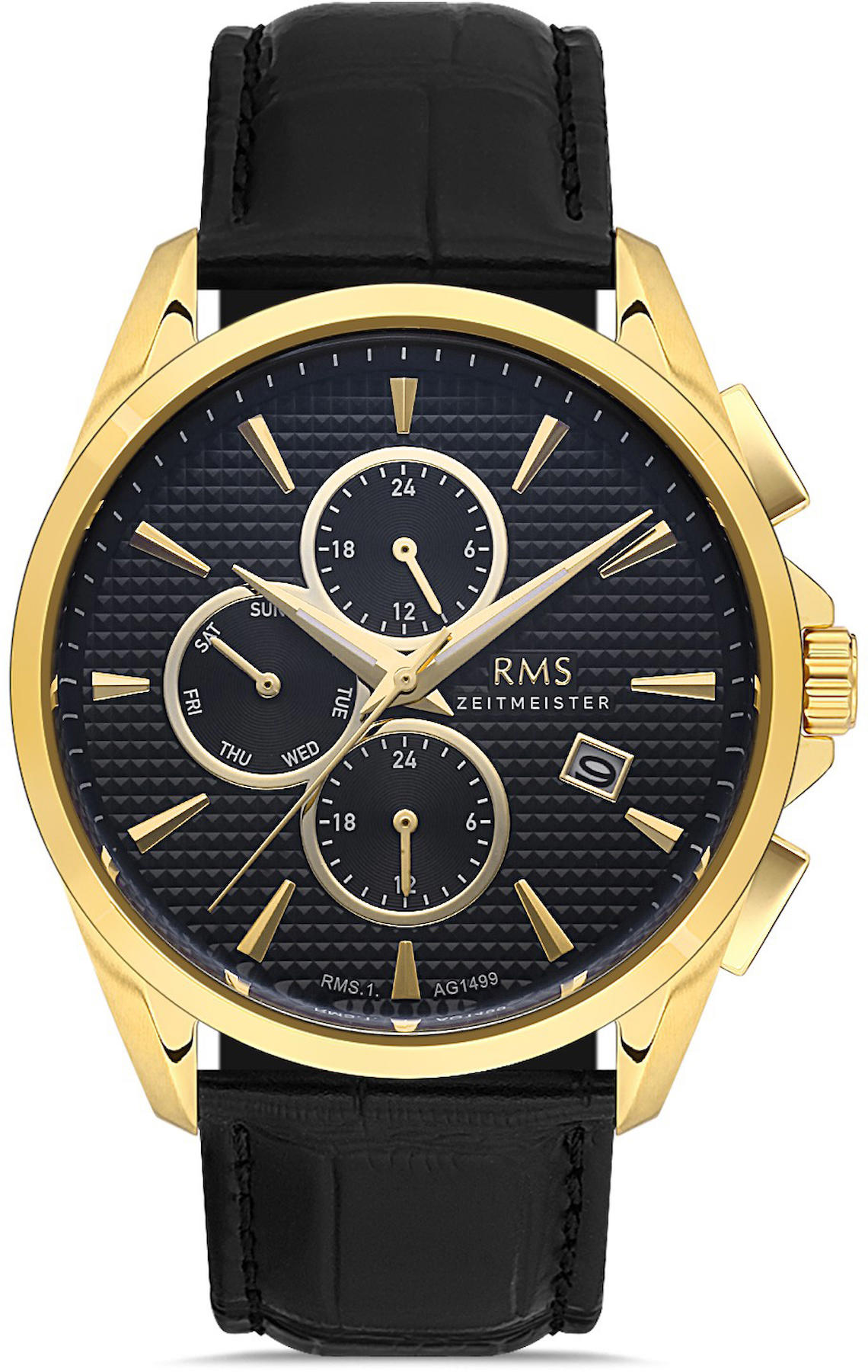 Romanson RMS.1.AG1499.05 Takvimli 44 mm Siyah Deri Kordon Analog Kol Saati