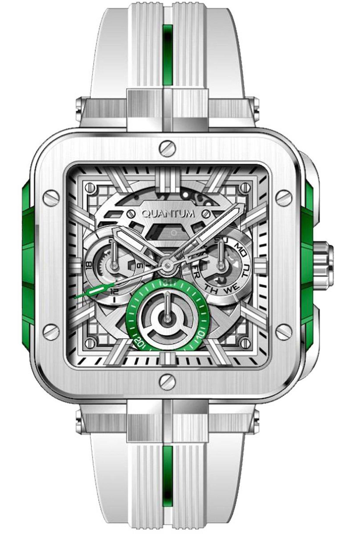 Quantum PWG1102.333 Takvimli 45 mm Beyaz Silikon Kordon Analog Erkek Kol Saati